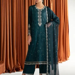 Pret 3Pc Embroidered Raw Silk Suit - EWTPLE24-00039-3P