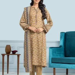 Unstitched Khaki Printed Khaddar 3 Piece - EWU24A3-29310-3P