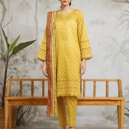 Unstitched Mustard Printed Khaddar 3 Piece - EWU24A3-29580-3P
