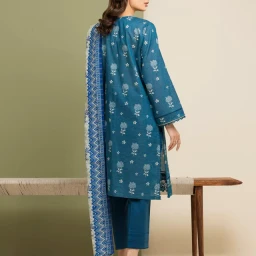 Unstitched Teal Blue Printed Zari Lawn 3 Piece - EWU5M6-005-3P